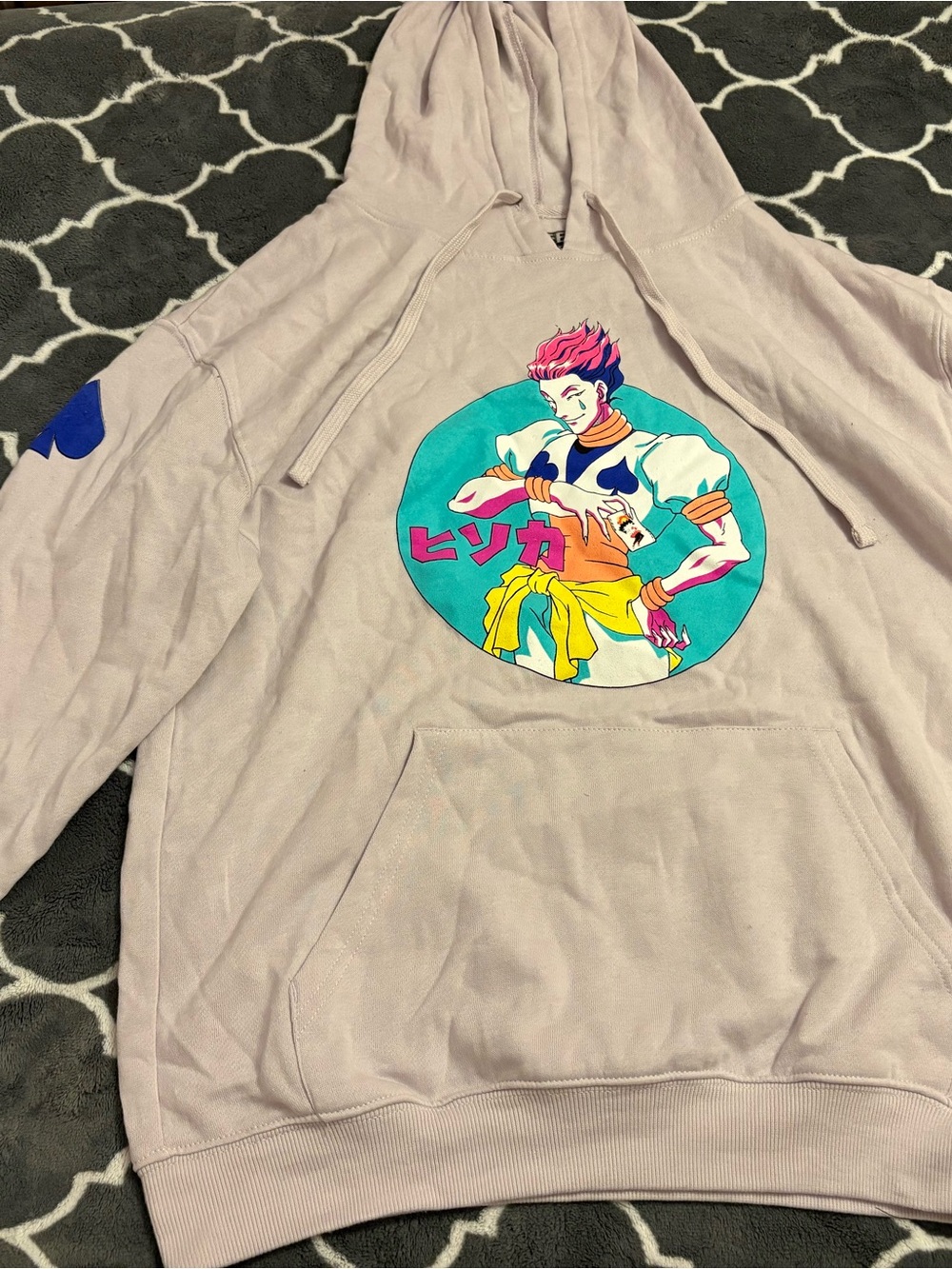 Spencer's Light Pink Hoodie with Neon Anime Graphic